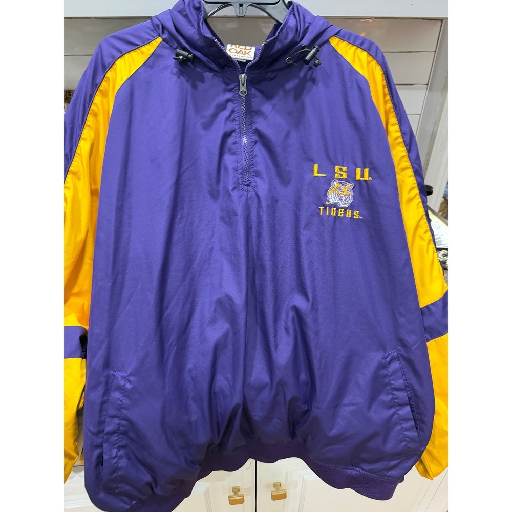 vtg red oak nylon lsy tigers‎ hooded windbreaker 2xl